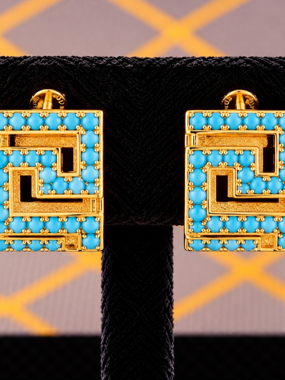 22kgp Dubai Jewelry Gold-Tone Turquoise Square Stud Earrings - Women Jewelry